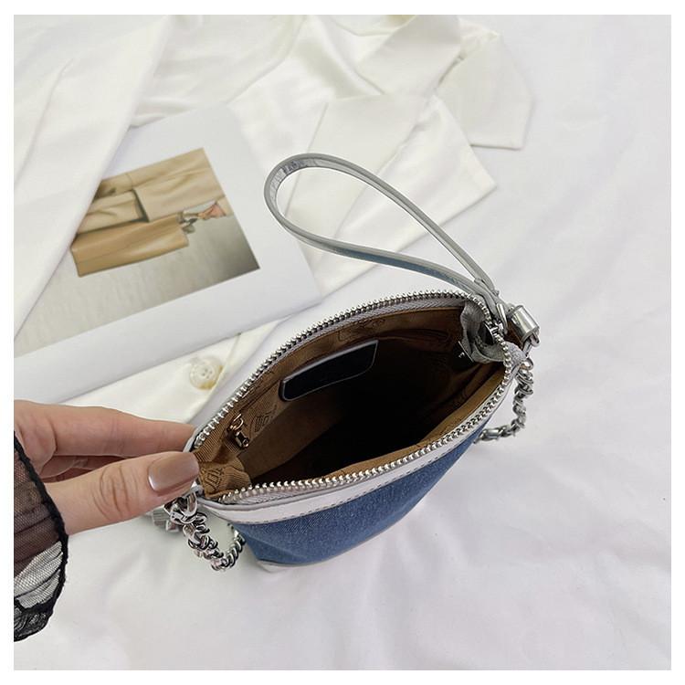 IELGY Fashion Casual Bucket Bag Trendy All-Match Denim Shoulder Bag High-End Simple Cross-Body Bag