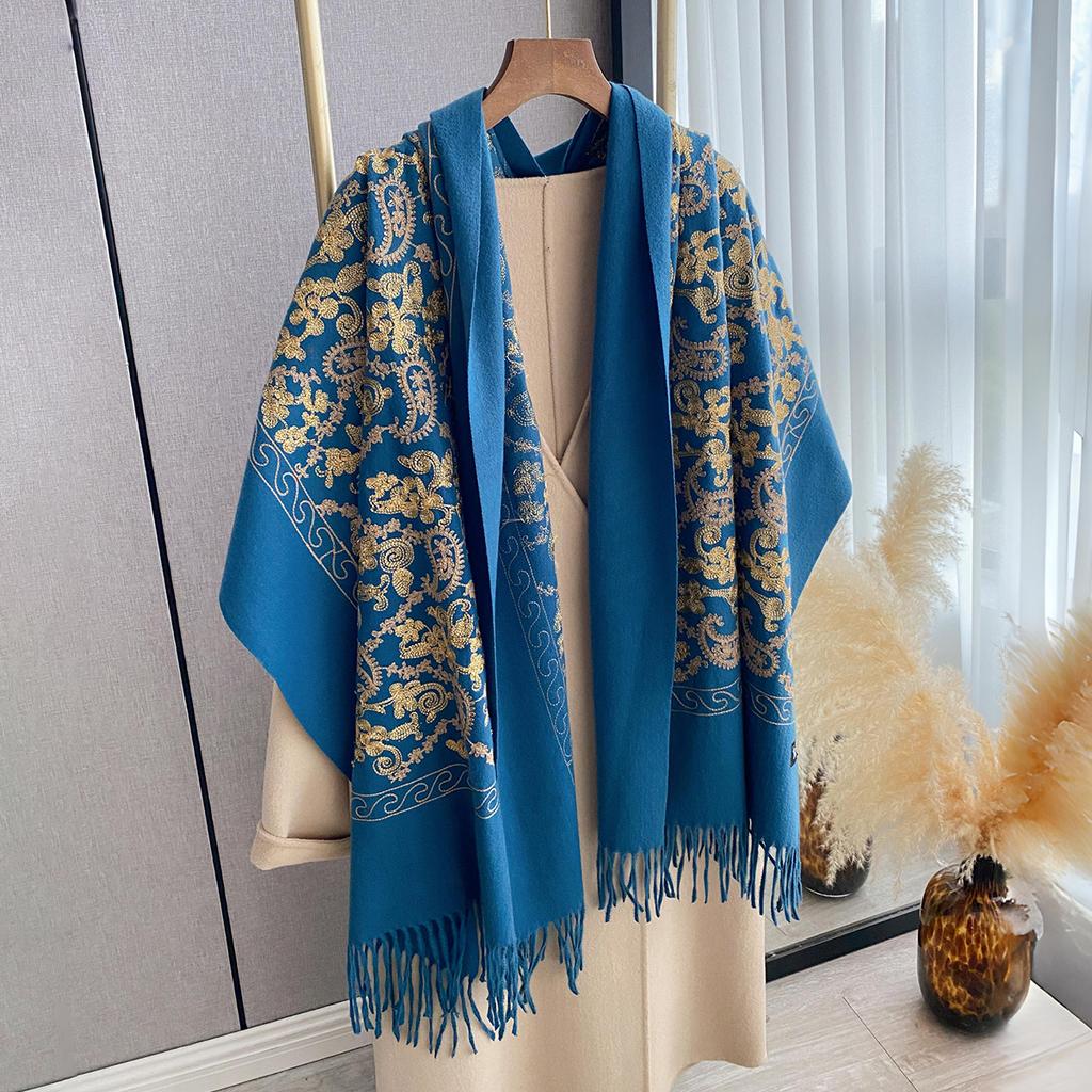 New Pashmina Cashmere Blend Mujer Bufanda Scarves Warm Echarpes Embroider Flower Poncho Cape Thick Warm Poncho Kerchief Scraf