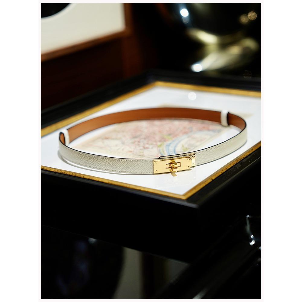 Ekte lær Damebelte i lær Epsom/Swift kalveskinn Dame Justerbart Midjebelte med metallspenne uten hull