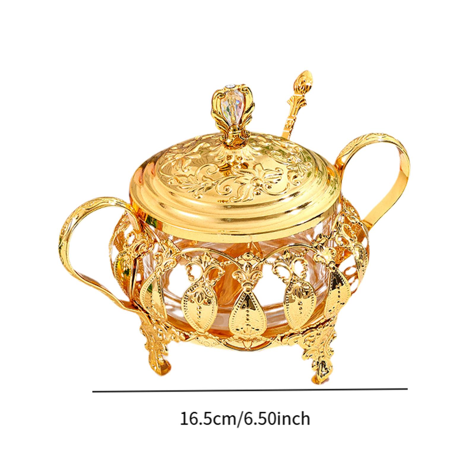 

Сахарница с крышкой и ложкой Металлическая и стеклянная емкость для приправ Кухонный контейнер для хранения продуктов для печенья, меда, конфет