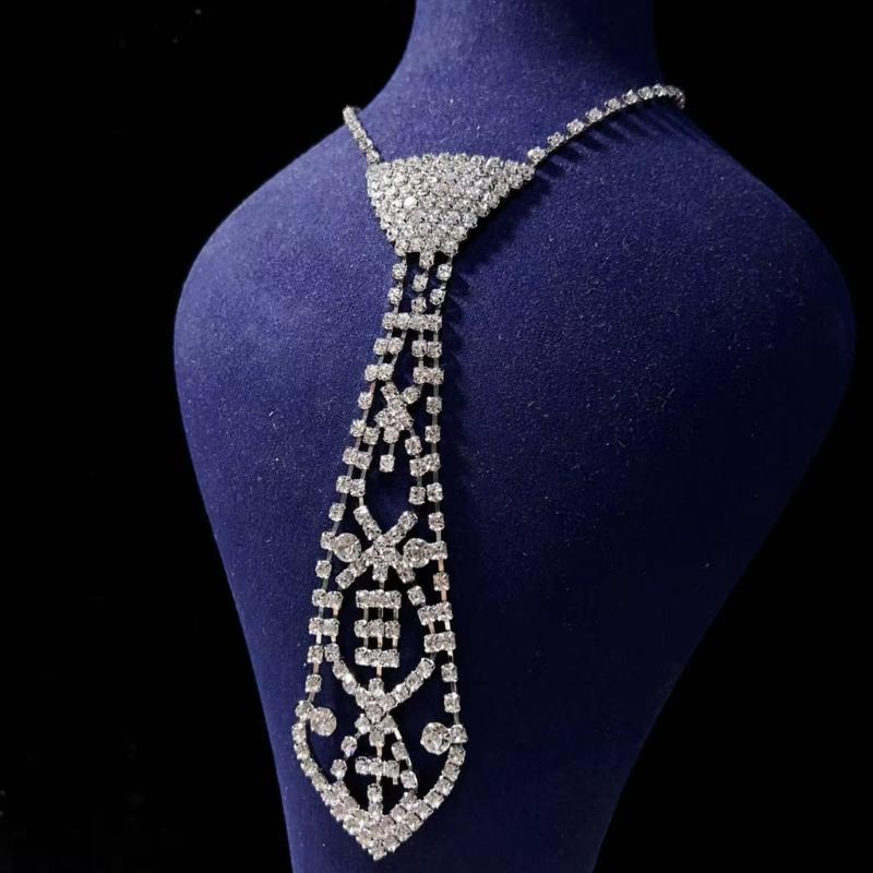 Luxury Rhinestones Necktie Adjustable Chain Tie Necklace For Professional Evening Occasion And Special Event Celebration