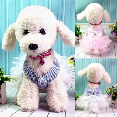 Spring Summer Fashionable Cotton Stripped Pattern Dogs Strap Dress Pet Clothes