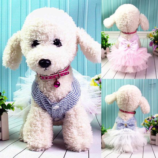 Spring Summer Fashionable Cotton Stripped Pattern Dogs Strap Dress Pet Clothes