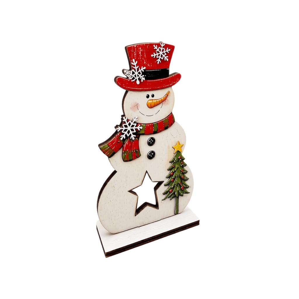 Christmas Wooden Snowman Figurine, Desktop Decoration and Creative Gift
