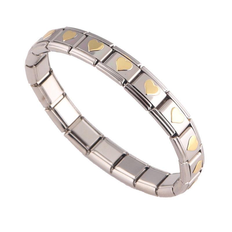 Hot Selling Italian Charms Elastic Bracelet for Women Gold Plated Peach Heart Geometric Punk Style Stylish Stainless Steel Gift