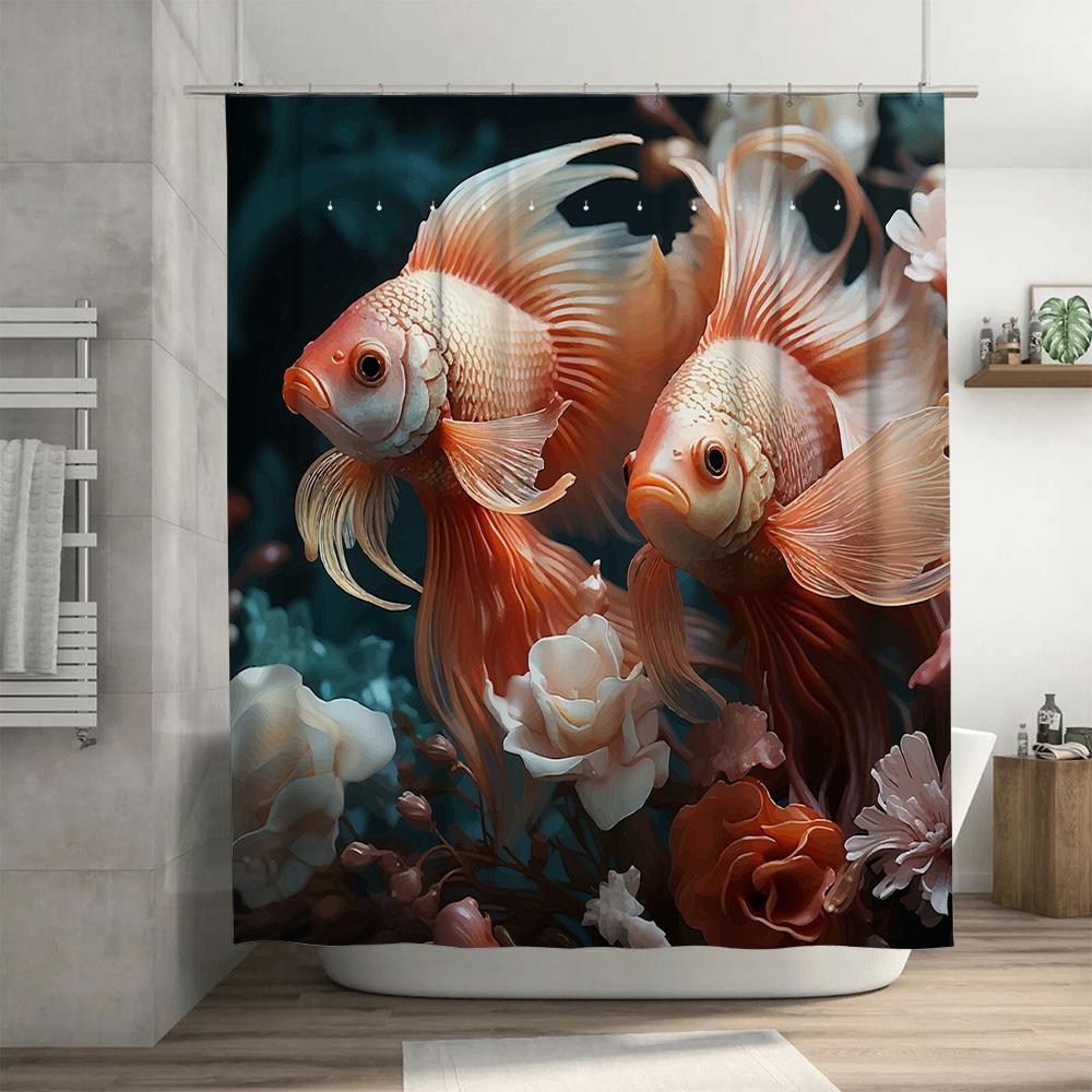 Modern Bathroom Decor Shower Curtain Waterproof Fabric Fish Print Home Decoration Accessories Pink Gold Color 180x240cm