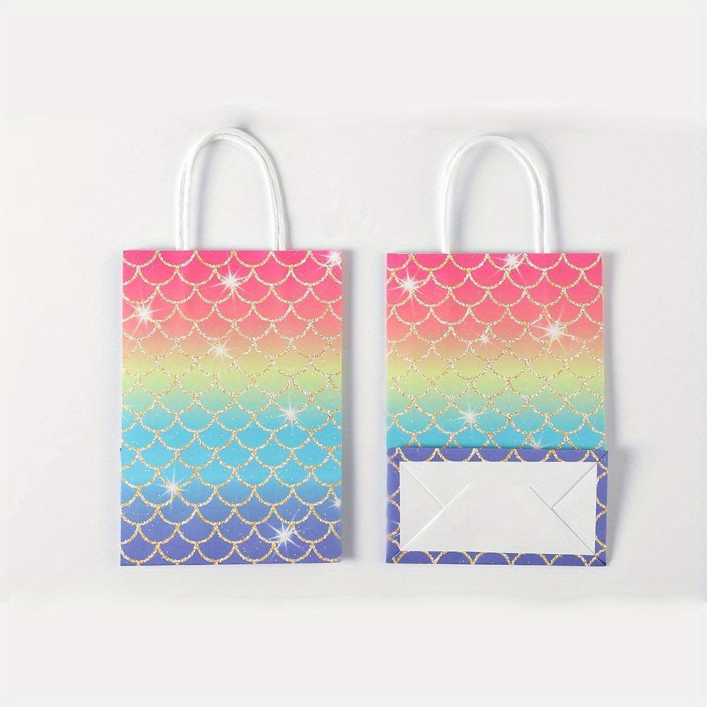 15 Stück Papiergeschenktüten Schuppen-Meerjungfrau Party-Thema Geschenkverpackungstasche Party-Mitgebseltüten Süßigkeitentüten mit Griff Geschenkverpackungstaschen für Einkaufsfeiern