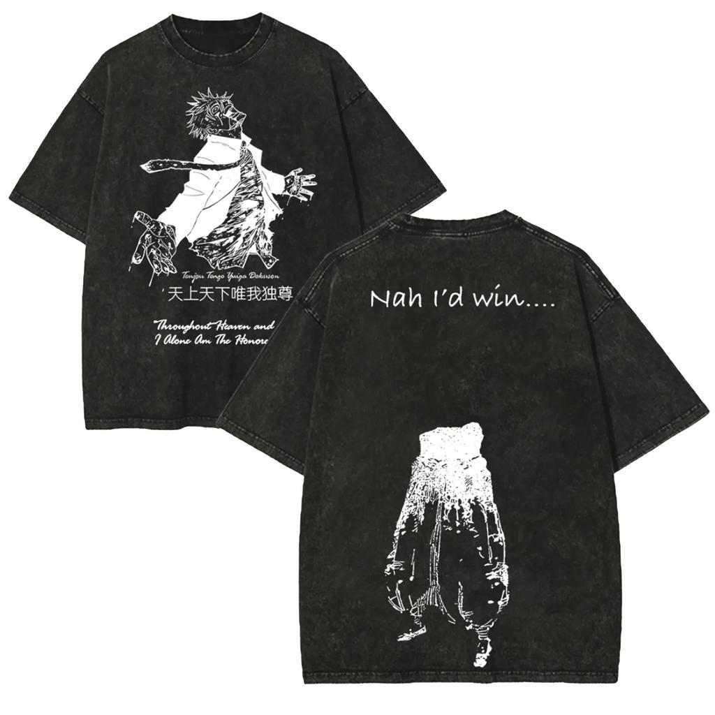 Anime Jujutsu Kaisen Ryomen Sukuna Printed Tee Men Women Washed Cotton T-shirts Short Sleeve Vintage T Shirt Harajuku Tshirt