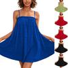 Ärmelloses Damen-Minikleid mit Spaghettiträgern, lockerem Schnitt, Falten, A-Linie und Taschen, lässiges Sommer-Sonnenkleid