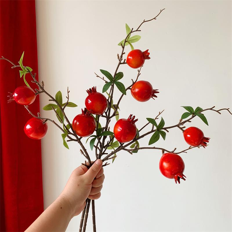 Pomegranate & Persimmon Fruit Tree Branch Bouquet: Artificial Floral Decoration for Living and Dining Rooms