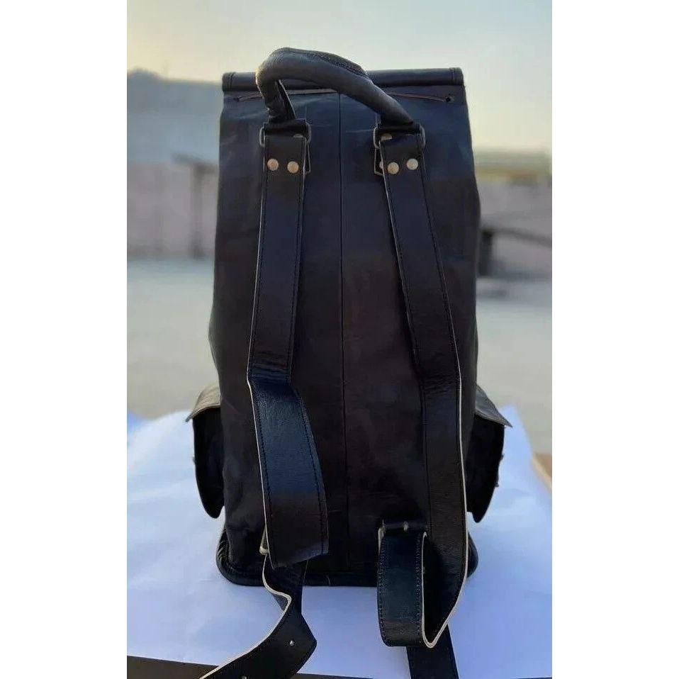 Leather Vintage Laptop New Backpack Travel Rucksack Bag Genuine Goat Men'S