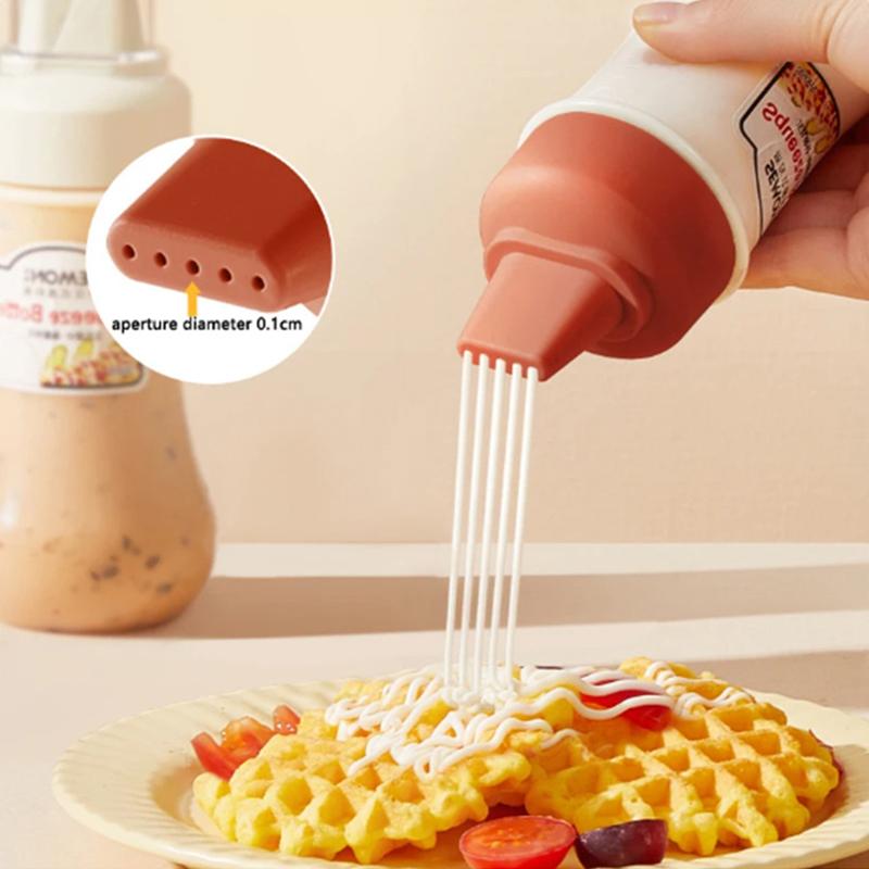 Kořenka Stlačovací láhev 350ML 5-otvorová Salátová Kečupová Stlačovací láhev s prachovkou a stupnicí Nádoba na omáčky Kuchyňské náčiní