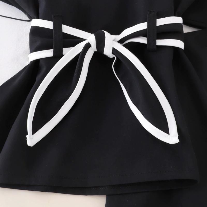 Girls' Fashionable Black Outfit - Summer Children's Simple Halter Top + Wide-leg Shorts Set