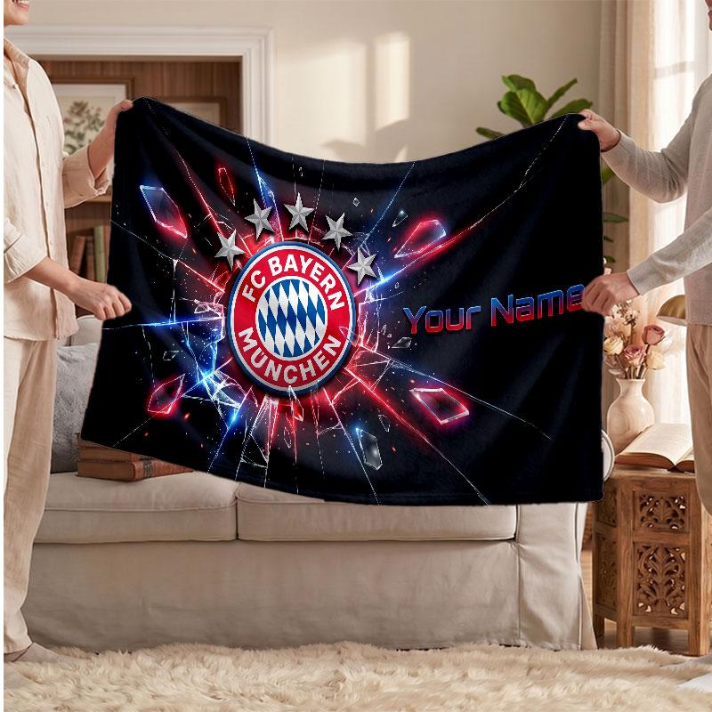 Coperta Personalizzata in Pile del Bayern Monaco con Logo Calcistico, Testo con Nome Personalizzato Morbida Calda Coperta da Divano per la Casa