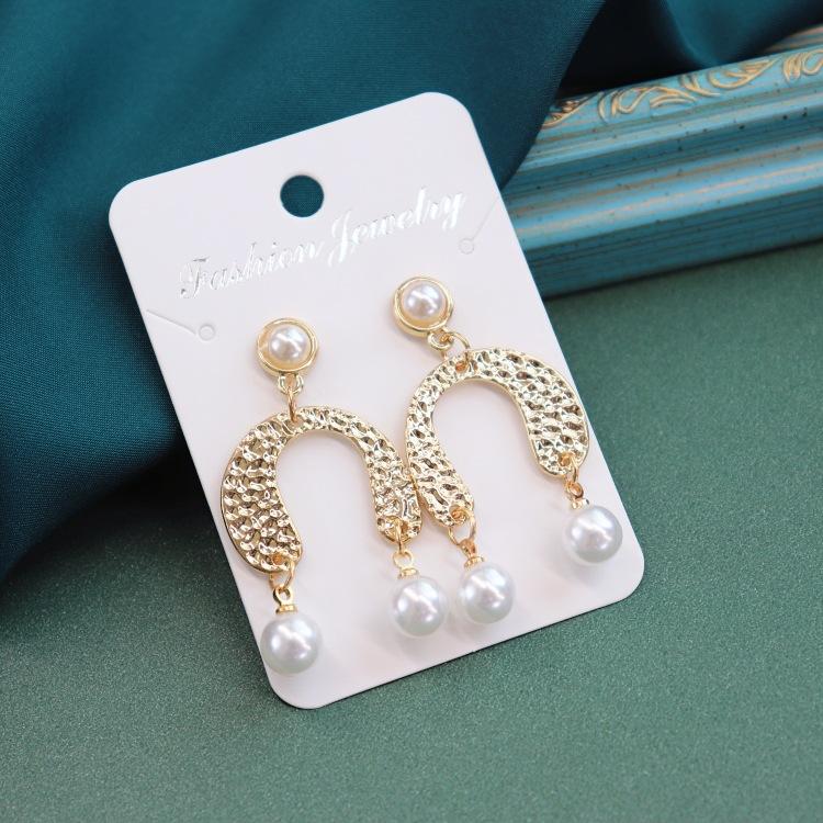 National Style Celebrity Light Luxury Pearl Stud Earrings Women's Versatile Retro Long Fringed Earrings Baroque Temperament Elegant Earrings