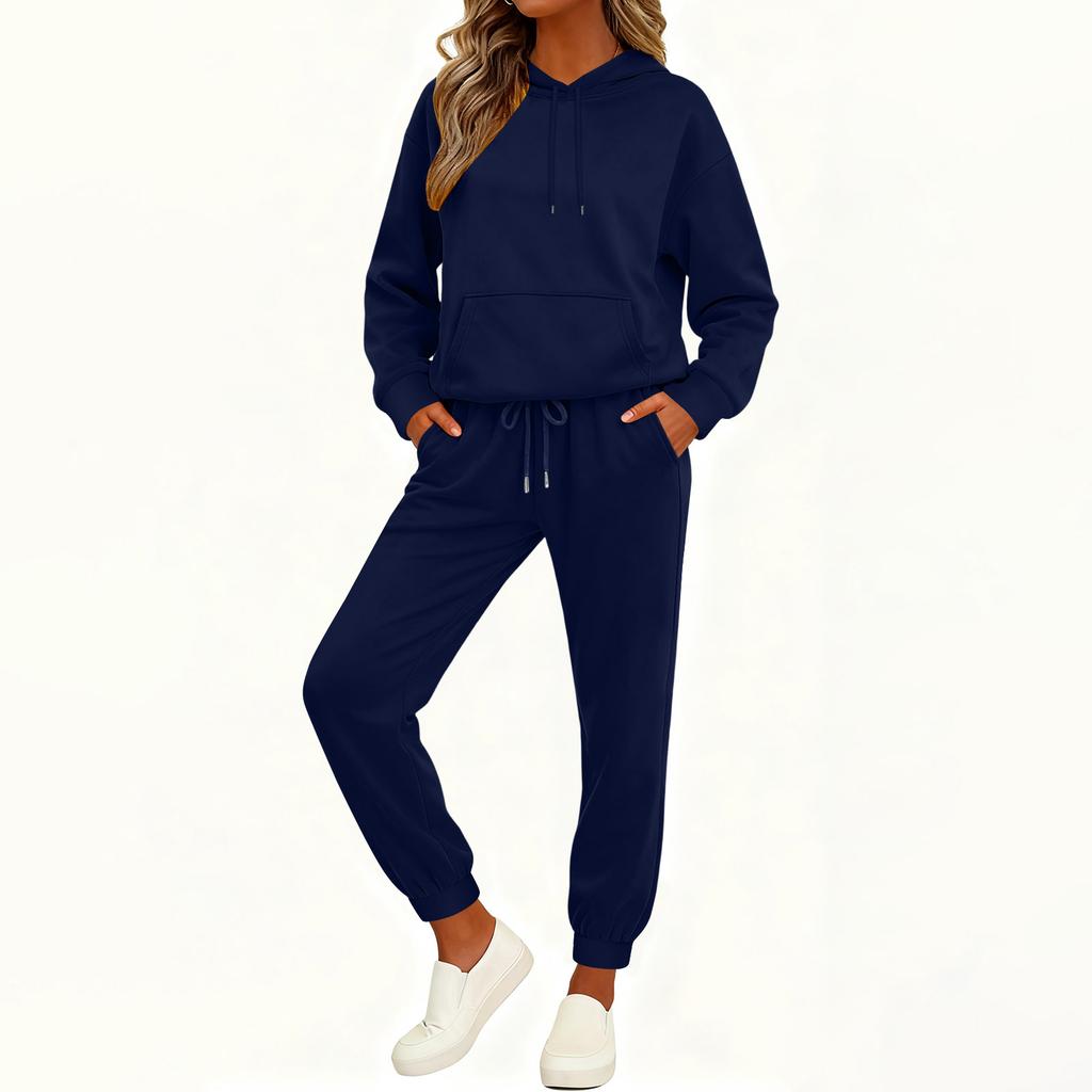 Women's Fashion Casual Solid Color Loose Hooded Sweatshirt Suit