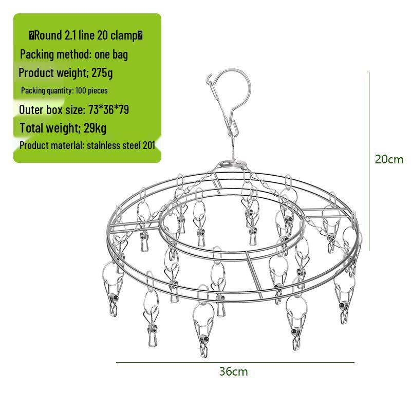 

Kaiwang Двухъярусная сушилка для носков и одежды из нержавеющей стали с 20 прищепками