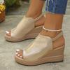 Fashion Gold Platform Wedge Sandals for Women Open Toe Thick Sole Summer Beach Shoes Woman Fashion Elastic Ankle Strap High Heel Sandals