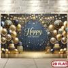 2D Elegant Navy Blue Gold Star Happy Birthday Backdrop for Adult Party