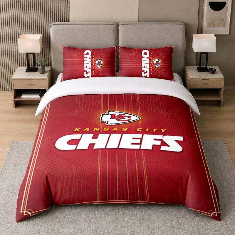 3Pcs Bedding SetKansas City Chiefs Soft Bed Sheet and Two Pillowcases Home Bedroom Decor