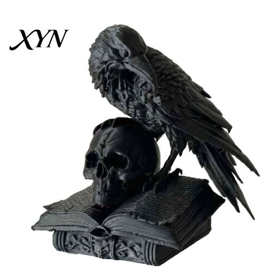 Forniture per Festa a Tema Mistero Statua Teschio Corvo Nero, Statuetta Corvo Gotico Stampata 3D per Scrivania Ornamento Desktop Estetica Oscura Scaffale, Spettrale