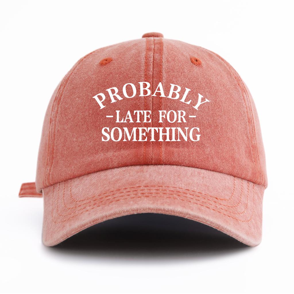 1pc LATE FOR S*THING Print Washed Baseball Cap for Adults,Minimalist Retro Style Casual Soft Adjustable Dad Hat, Perfect As Gift