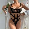Fishnet Hollowed Sexy Lingerie Perspective Nightclub Costume Splicing Jumpsuit Black Underwear Bra Thong Set GZW