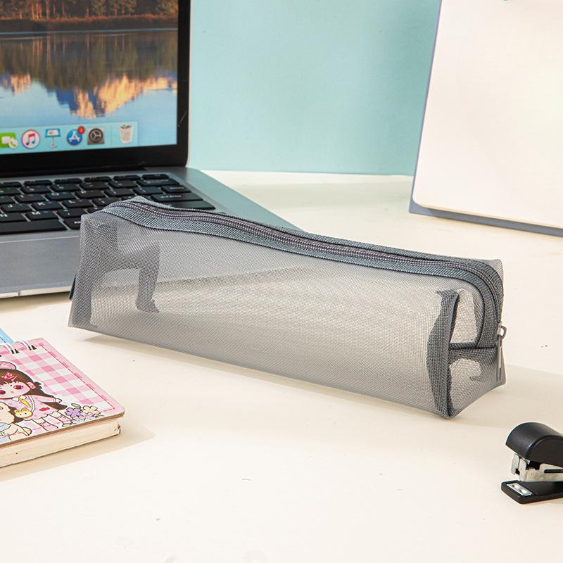 

Transparent Mesh Pencil Case, Simple and Three-dimensional Storage Bag, Student Portable Pencil Case, Large-capacity Stationery Bag серый