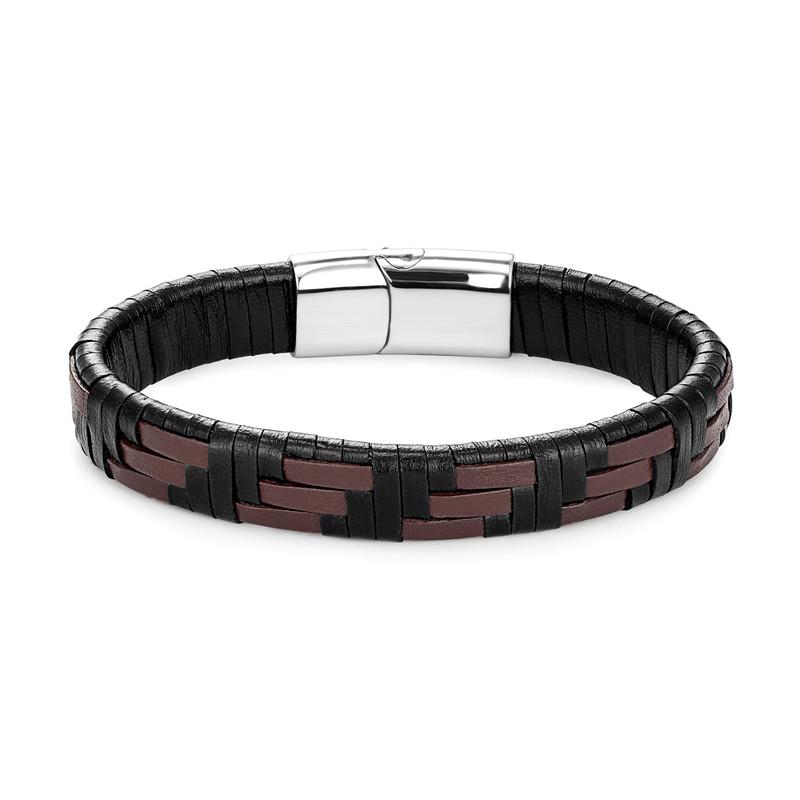 Minimalist Hand Woven Multi- Leather Bracelet Men Black Stainless Steel Magnet Buckle Jewelry Homme Pulseras