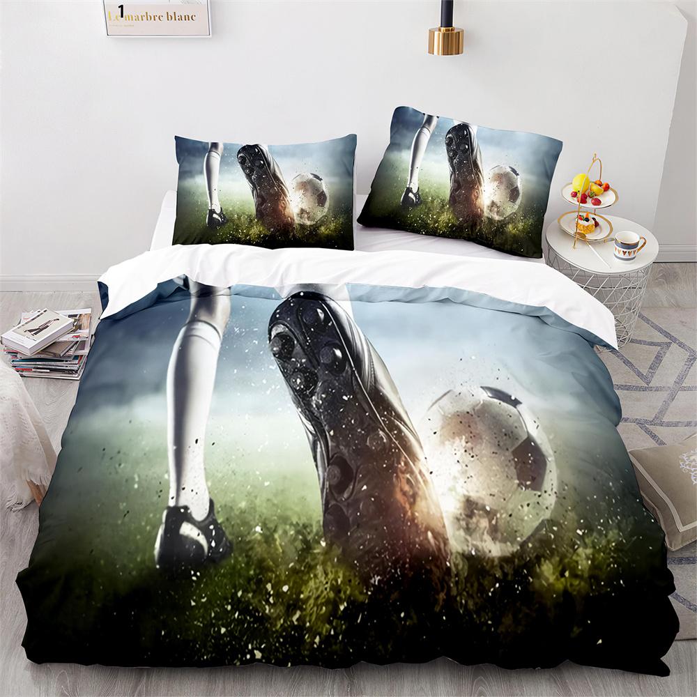 Soccer Duvet Cover Set Football Sport Black White Polyester Comforter Cover King Queen Size For Kids Boys Girls Teen Bedding Set