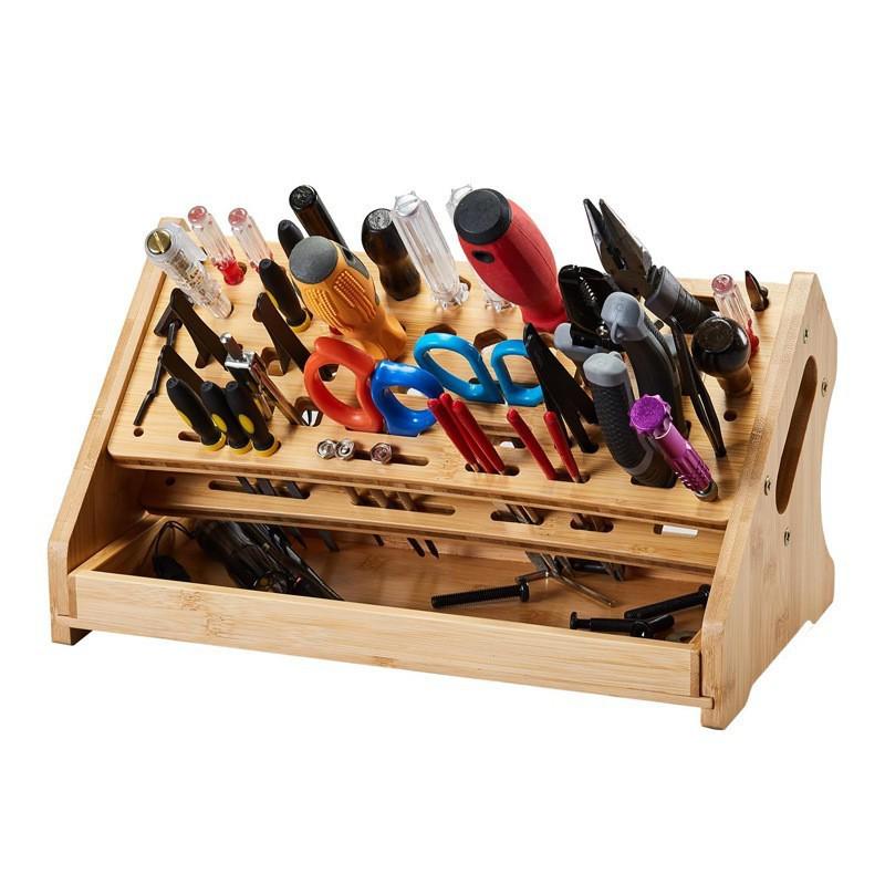 Wooden Tool Organizer with Screwdriver and Scissor Rack