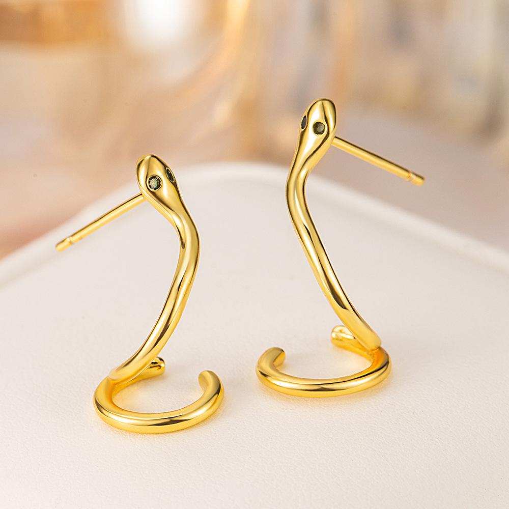 925 Sterling Silver Snake Engagement Small Stud Earrings For Women Wedding Luxury Jewelry Ladies Accessories Prevent Allergies