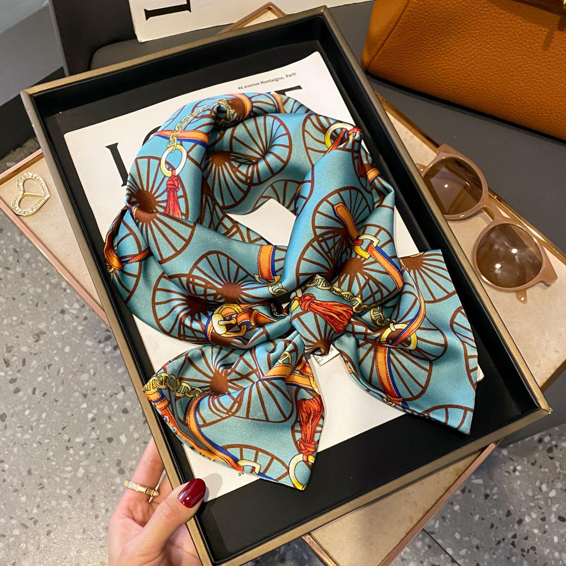 

Luxury Summer Cashew Print Silk Scarf Headband Neckerchief Foulard Female Hair Scarfs Neck Tie Lady Skinny Scarves Soft Satin 14X150cm