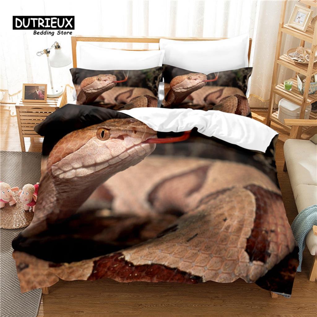 Stylish Elegant 3pcs 3D Green Snake Soft Comfortable Breathable For Bedroom Guest Room Decor Quilt