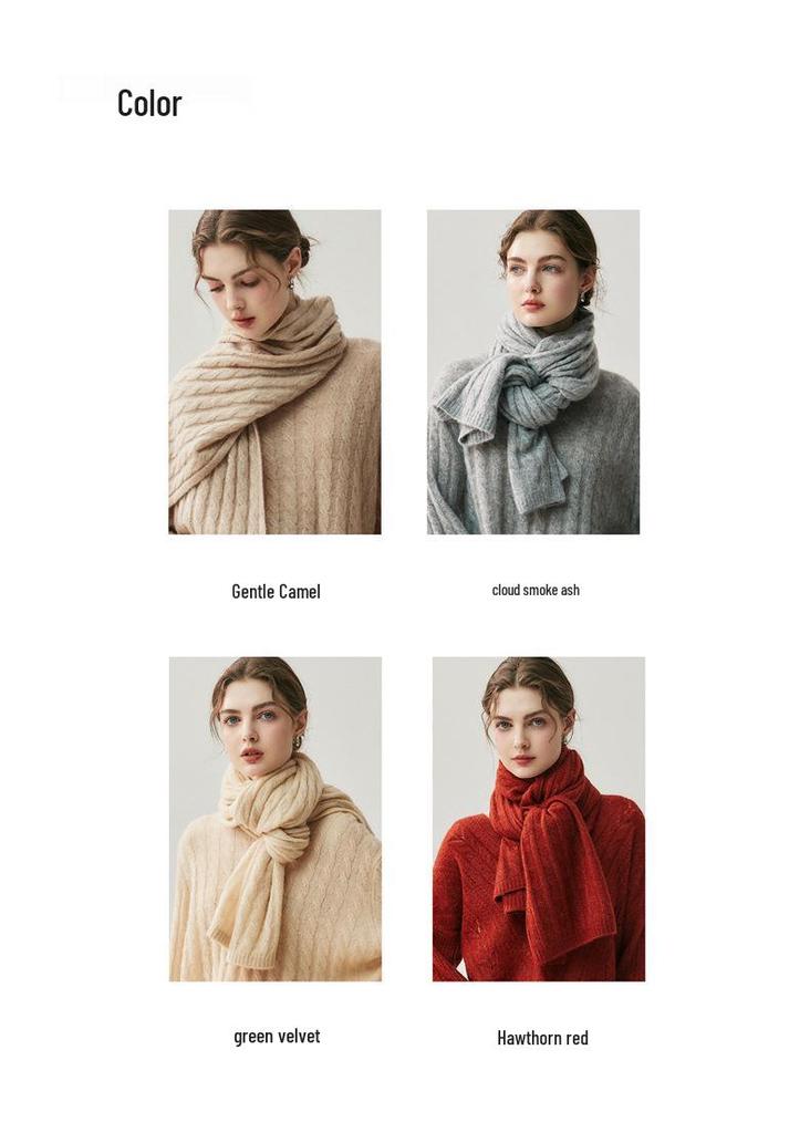 New Women's Cashmere Cable Knit Wool Scarf for Autumn and Winter