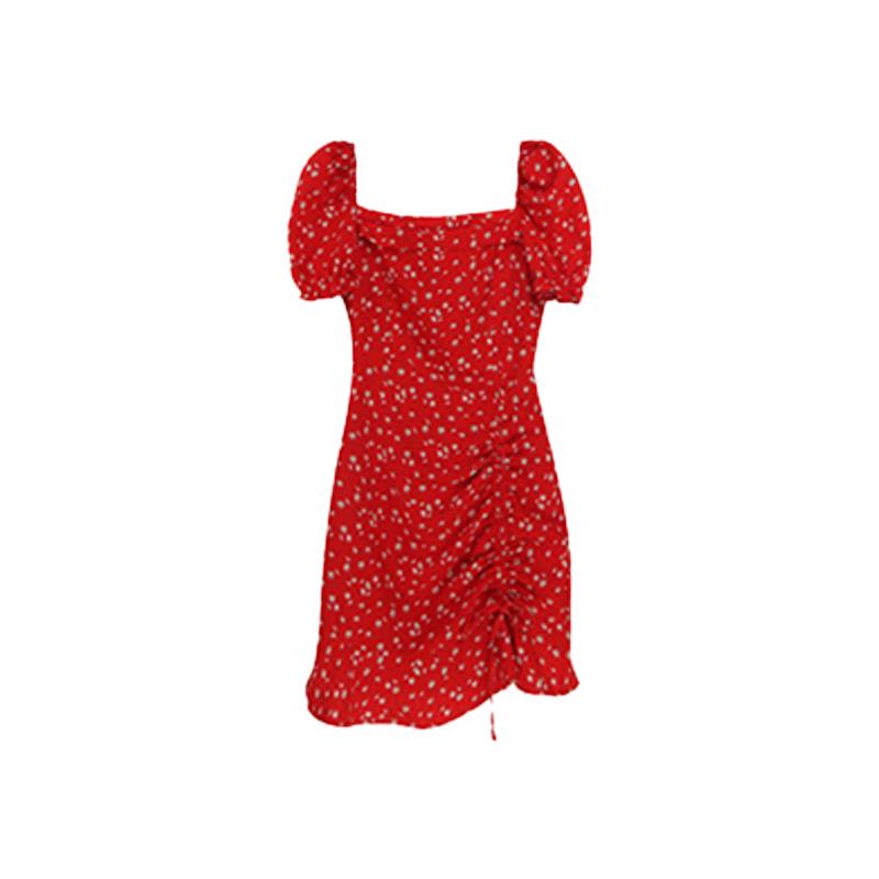 

Women s Summer Floral French Puff Sleeve Off-Shoulder Dress S