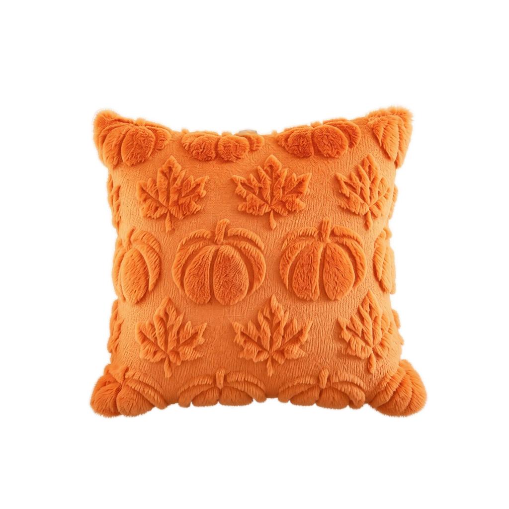 Pumpkin Maple Leaf Plush Cover 45*45cm, Without Insert, for Halloween Fall Party Sofa Cushion Decoration