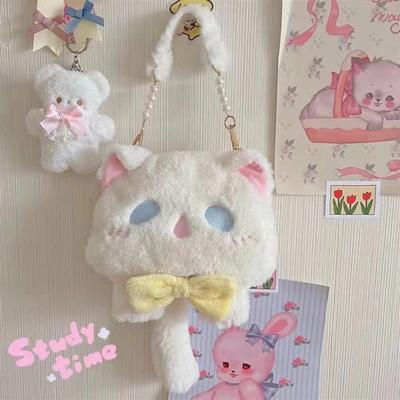 Pelúcia de grande capacidade Bolsa de pelúcia em forma de gato adorável Lolita Bolsa fofa portátil bolsa crossbody feminina