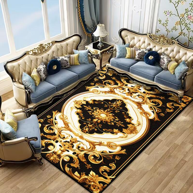 Retro Golden Luxury Carpet Large Living Room Decoration Home Rugs Non-slip Bedroom Mat Customizable Coffee Table Lounge Rugs