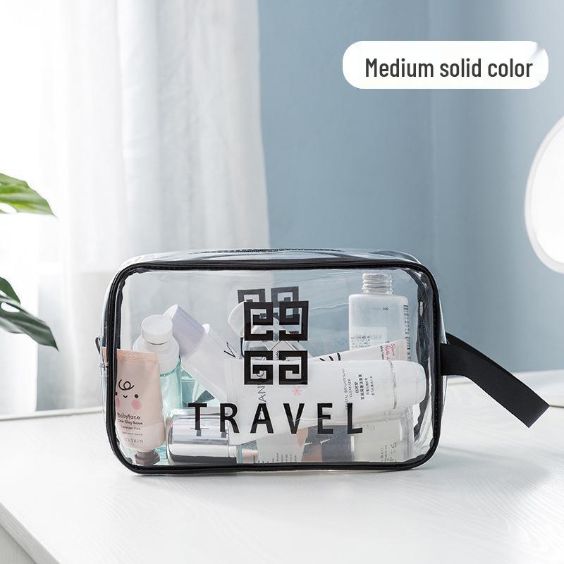 Transparent PVC Toiletry Bag with Wet and Dry Sections - Tea Color Makeup Storage