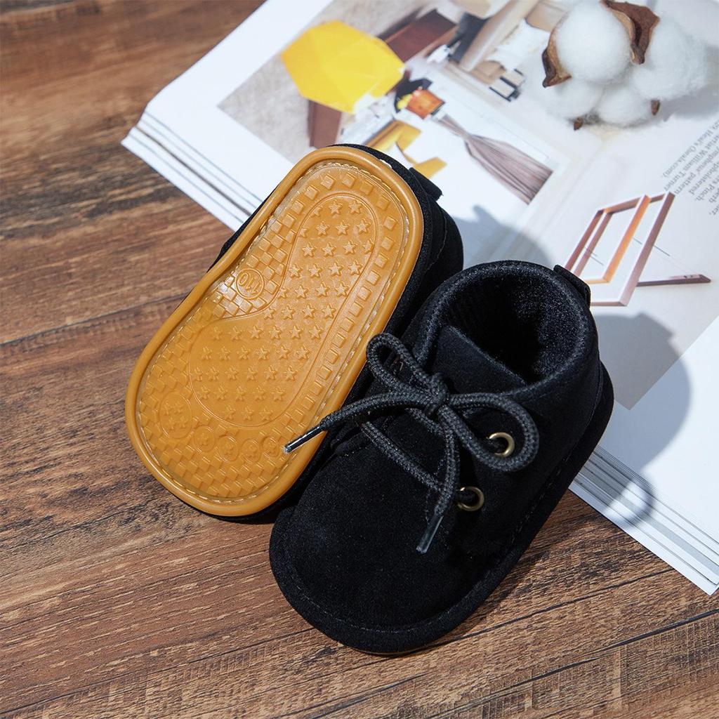 Autumn/Winter Non-Slip Lace-Up Baby Boots with Rubber Sole