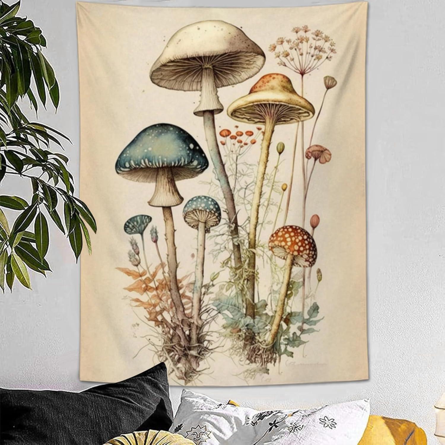 Mushroom tapestry large aesthetic botanical wall 75x100 чёрный