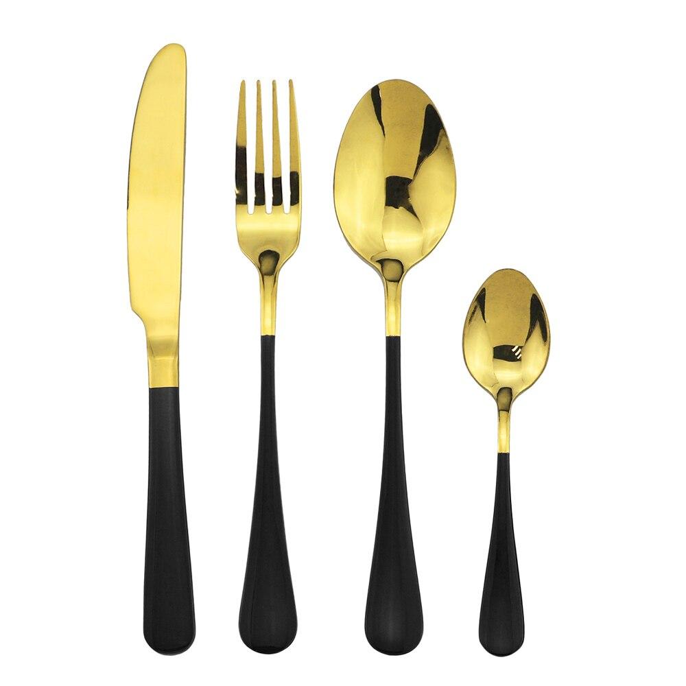 4Pcs/Set Red Gold 304 Stainless Steel Tableware Cutlery Set Knife Spoon Fork Utensils Dinnerware Set Mirror Polished Flatware Silverware Set