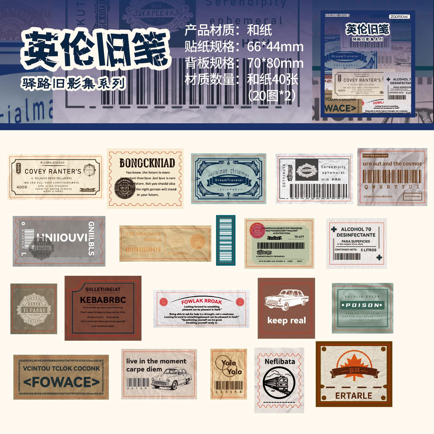 

40 pcs Vintage Japanese Sticker Pack, Retro Text Journal Decor, Artistic Scrapbooking Supplies