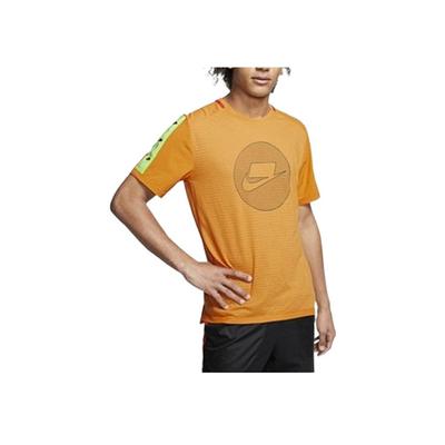 Mesh Stripe Crew Neck Short Sleeve T-Shirt Men Tops Orange BV5599-886