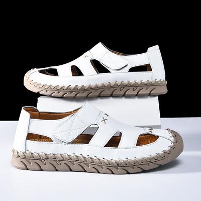 Veelzijdige Zomer Heren Sandalen Echt Leer Heren Casual Schoenen Outdoor Man Besch Schoenen Uitgehold Romeinse Flats Waadschoenen Aqua Schoenen