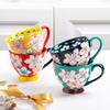 500ml Hand-Painted Ceramic Breakfast Mug – Colorful Glaze Flora lLarge Cup with Wide Mouth – Microwave & Dishwasher Safe