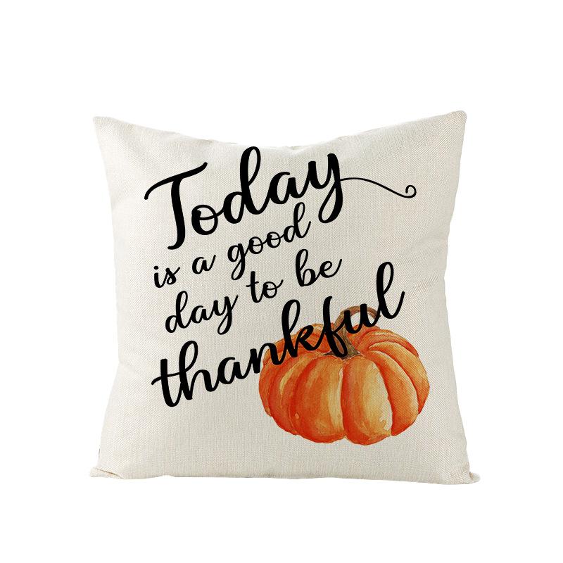 Autumn Maple Leaf Pumpkin Print Polyester Pillow Cover Home Furnishings Letter Plaid Sofa Cushion