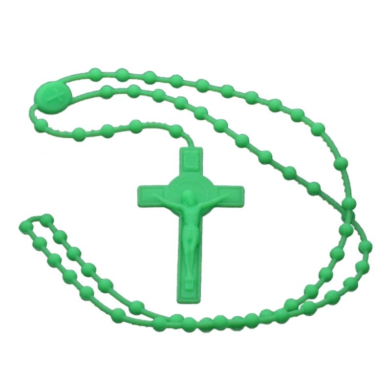 Fashion Rosary Beads Cross Pendant Necklace Women Link Chain Plastic Material Necklace Girl Religious Jewelry Party Gift