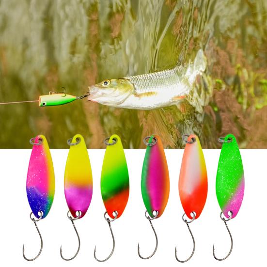 6Pcs 5g/4cm Colored Sequins All Water Universal Sharp Hook Increase Rate Angling Willow Leaf Artificial Lures Sequins Fishing Accessories